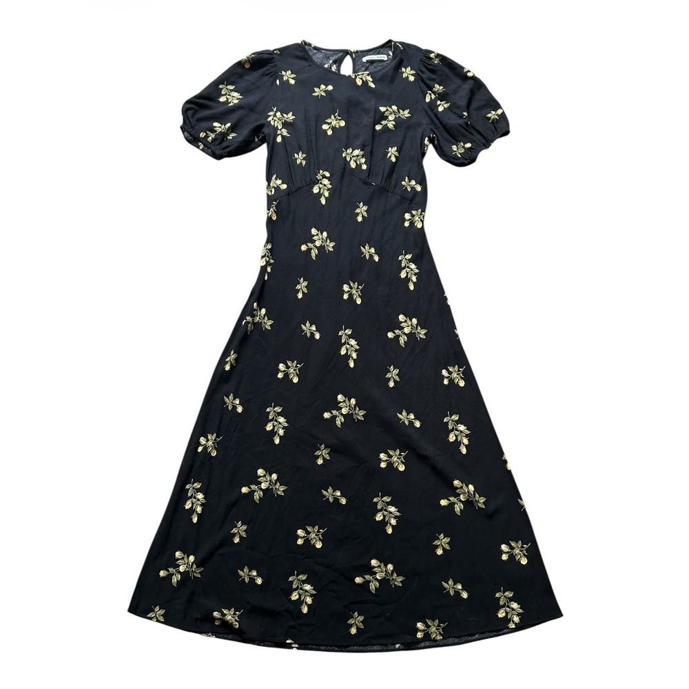 Reformation Jeans Black Floral Maxi Dress Size S NWOT Puff Sleeve EcoVero - Picture 2 of 6
